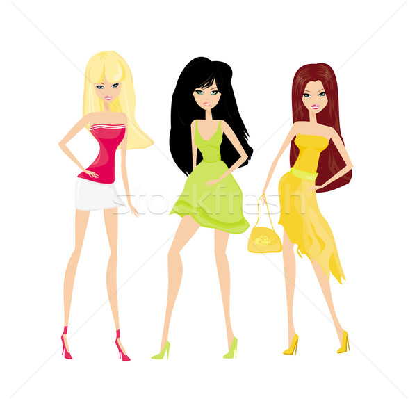 Divat vásárlás három lányok szett szexi Stock fotó © JackyBrown