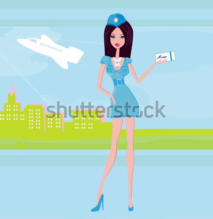 Beautiful stewardess with ticket  Stock photo © JackyBrown