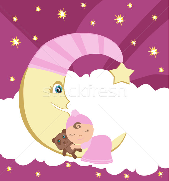 [[stock_photo]]: Cute · petite · fille · dormir · lune · fond · cadre