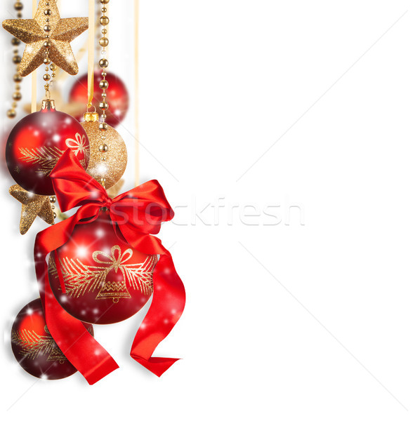 Karácsony piros arany golyók izolált fehér Stock fotó © Jag_cz