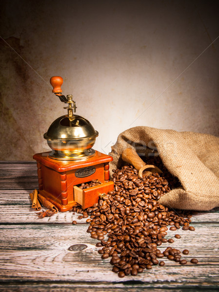 Stok fotoğraf: Kahve · natürmort · ahşap · öğütücü · doku · gıda