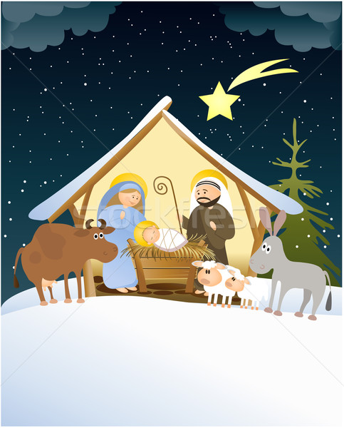 Weihnachten Szene heilig Familie glücklich jesus Stock foto © jagoda