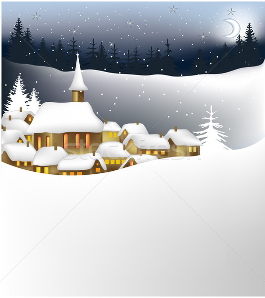 Stock photo: Winter landscape with little town