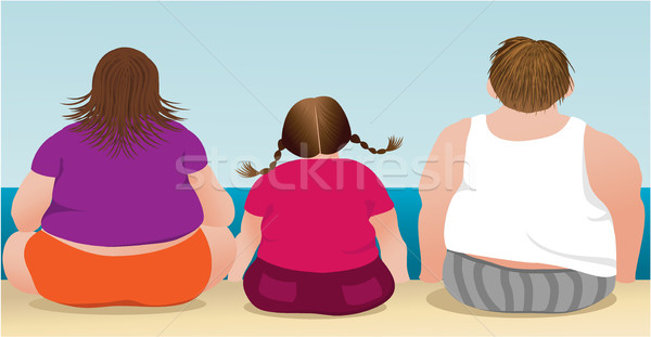 Túlsúlyos család tengerpart lány anya kövér Stock fotó © jagoda
