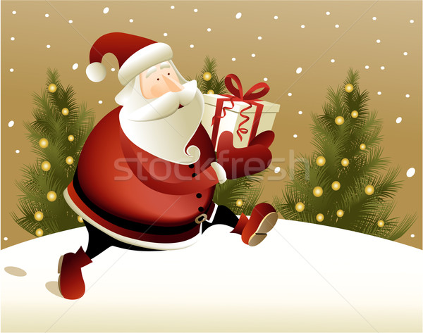 Foto stock: Natal · papai · noel · ilustração · neve · decoração · floco · de · neve