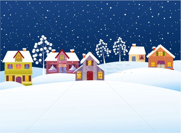 Winter background with cartoon houses  Stock photo © jagoda