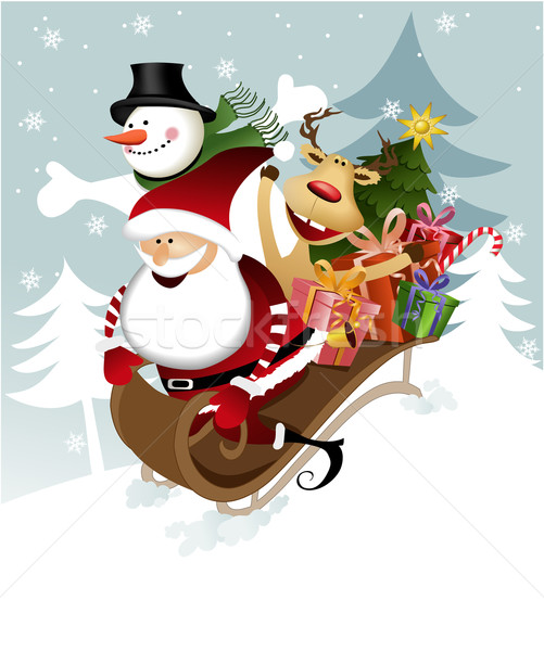 Święty mikołaj znajomych christmas wektora drzewo uśmiech Zdjęcia stock © jagoda
