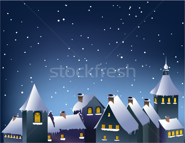 Zimą miasta christmas mały domu tle Zdjęcia stock © jagoda