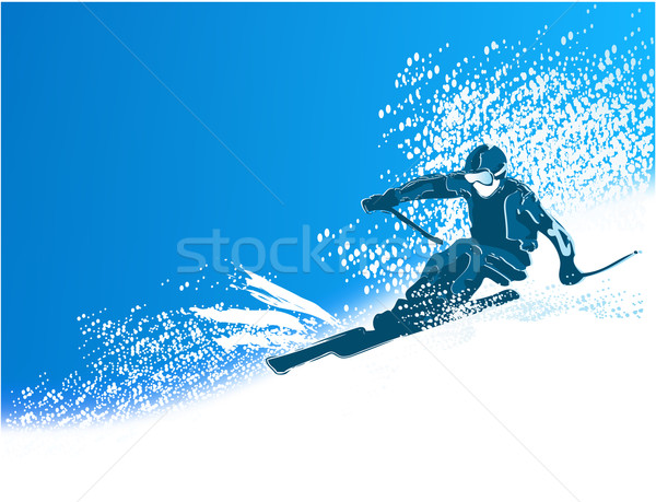 Skifahrer Skifahren groß Berge Himmel Sport Stock foto © jagoda