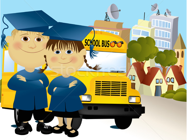 ストックフォト: 道路 · 学校 · 花 · 市 · 幸せ · 教育