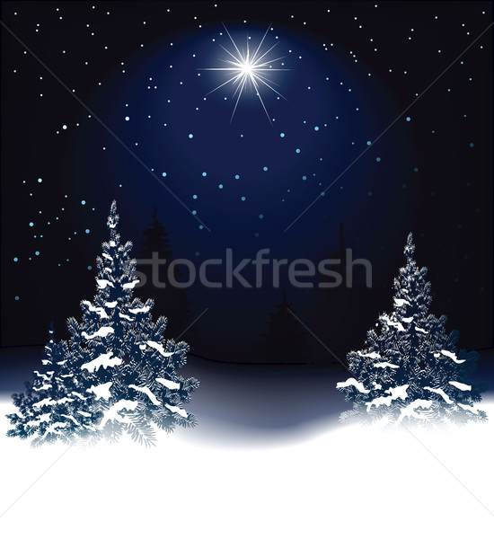 Foto stock: Natal · árvore · feliz · floresta · neve · fundo