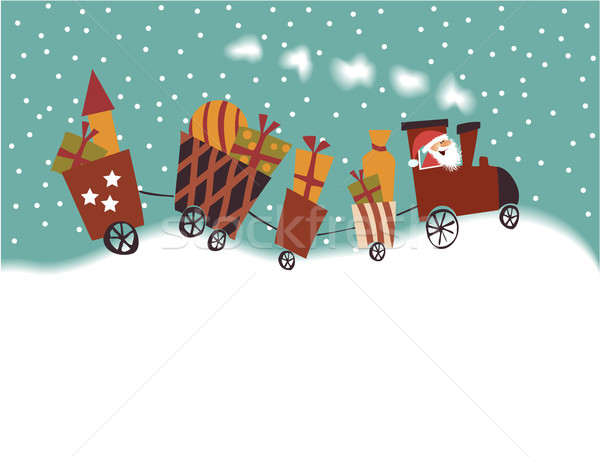 Cartoon christmas trein kerstman geschenken Blauw Stockfoto © jagoda