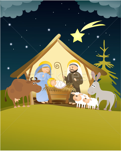 Crăciun scena familie fericit Isus Imagine de stoc © jagoda