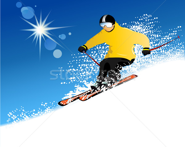 Narciarz góry sportu zimą sportowe niebo Zdjęcia stock © jagoda