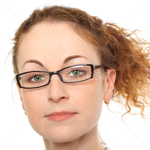 Portret młoda kobieta okulary odizolowany biały kobieta Zdjęcia stock © jagston