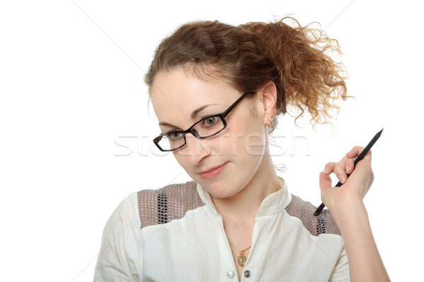 小さな きれいな女性 眼鏡 鉛筆 決定 ストックフォト © jagston