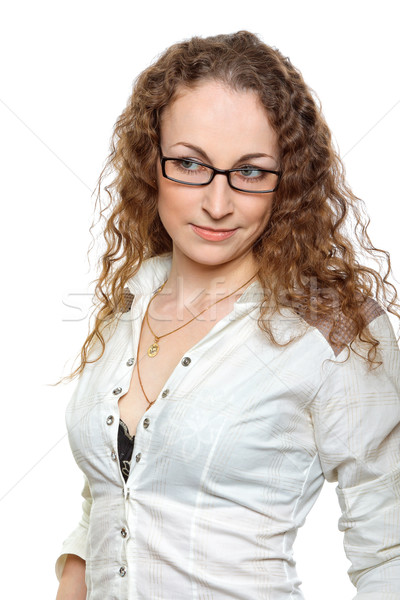 Confident brunette woman agains white Stock photo © jagston