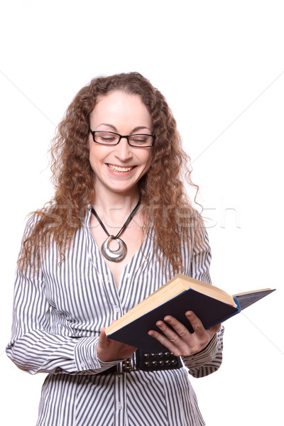 Kobieta czytania starej książki odizolowany biały dziewczyna Zdjęcia stock © jagston