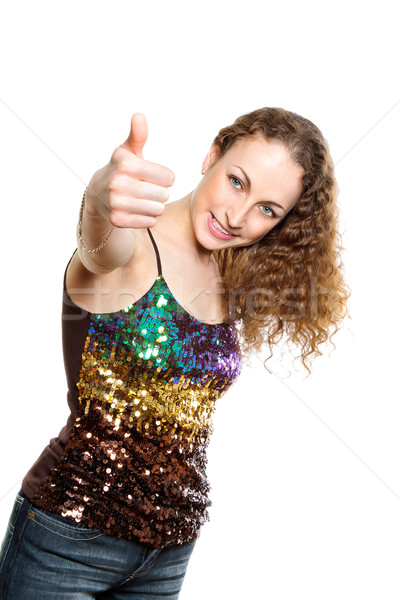 Young frizzy woman with thumb up Stock photo © jagston