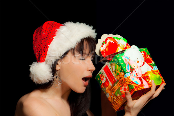 Christmas dar dziewczyna cap szczęśliwy funny Zdjęcia stock © jagston