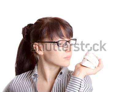 Smile with bracket & white plaster jaw model Stock photo © jagston