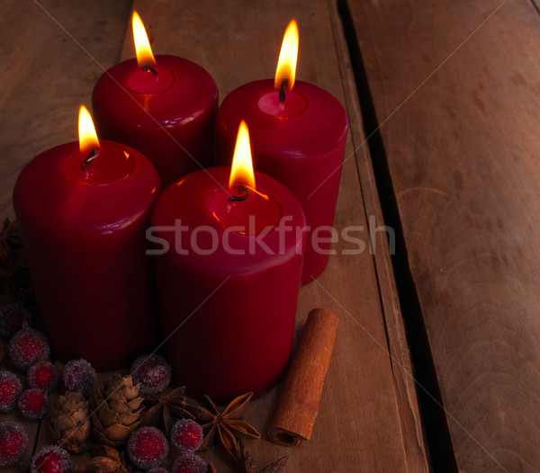 Christmas świece palenie czerwony dekoracje starych Zdjęcia stock © jamdesign