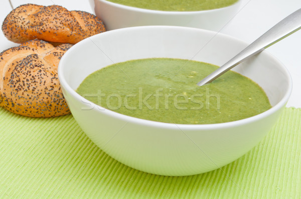 Stockfoto: Spinazie · soep · room · witte · kom · brood