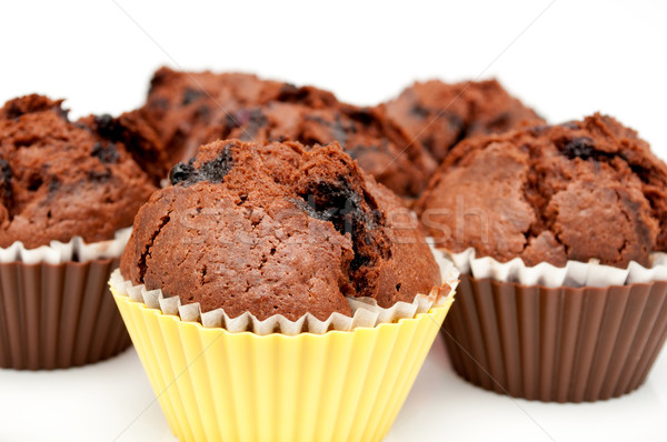 Muffinok közelkép csokoládé áfonya fehér desszert Stock fotó © jamdesign