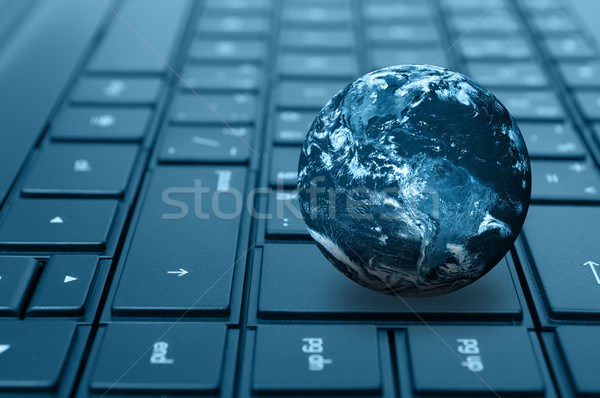 コンピュータのキーボード 地球 キーワード ノートブック 青 要素 ストックフォト © jamdesign