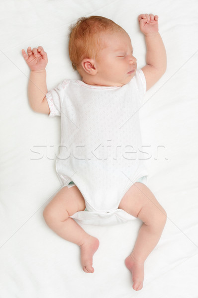 Stock foto: Neu · geboren · Baby · schlafen · weiß · Bett · Blatt