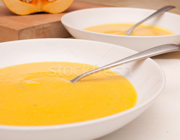 Płyty miąższ zupa tabeli obiedzie tablicy Zdjęcia stock © jamdesign