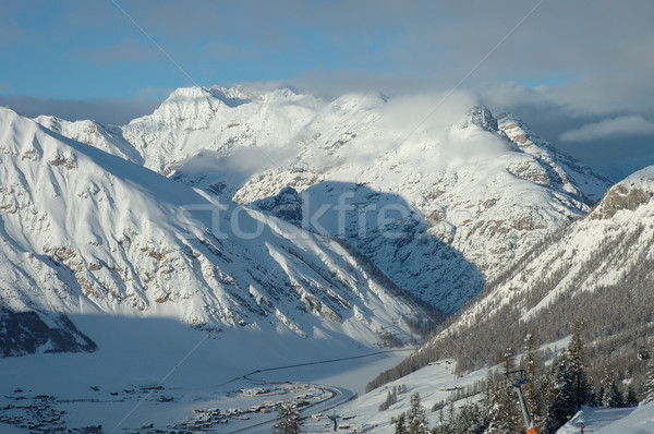 [[stock_photo]]: Alpes · Italie · ville · vallée · hiver · ciel