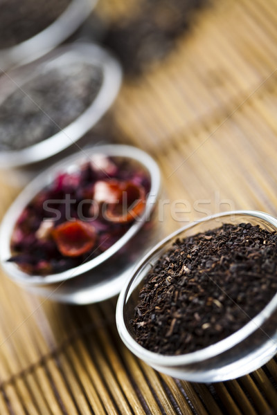 [[stock_photo]]: Verre · théière · thé · citron · fleur · médecine