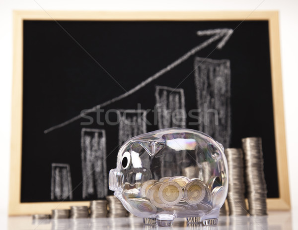 [[stock_photo]]: Tirelire · pièces · diagramme · boîte · Finance · porc