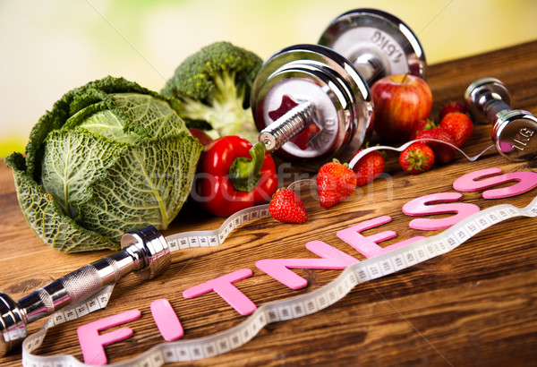 Vitamin and Fitness diet, dumbbell Stock photo © JanPietruszka