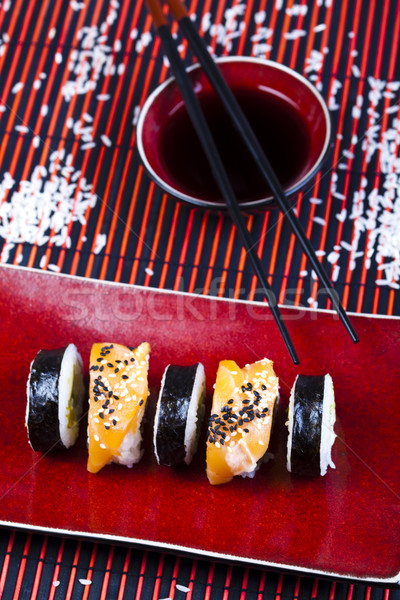 Japanese mix sushi, oriental cuisine colorful theme Stock photo © JanPietruszka