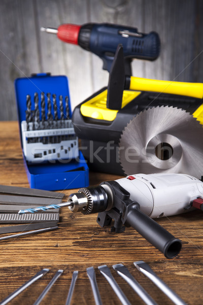 Set of different tools on wooden background Stock photo © JanPietruszka
