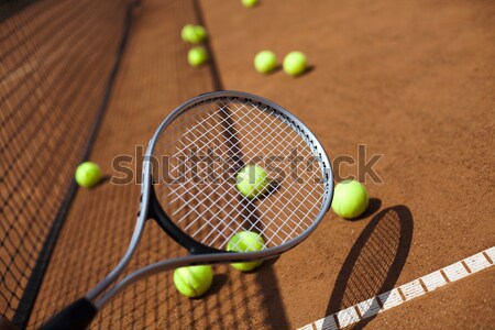 Tennisschläger Kugeln Gericht Hintergrund Sport Erde Stock foto © JanPietruszka