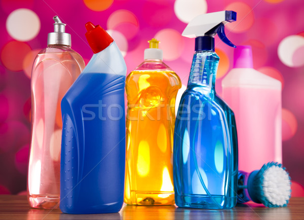 Zestaw produktów czyszczących domu pracy kolorowy grupy Zdjęcia stock © JanPietruszka