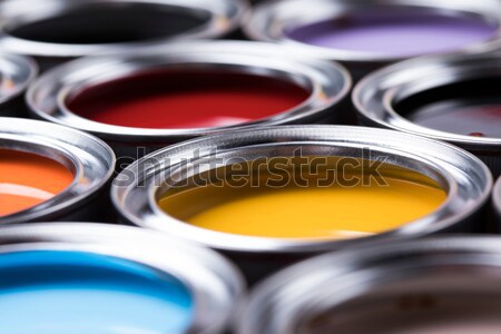 Paint buckets, paint and brush, bright colorful tone concept Stock photo © JanPietruszka