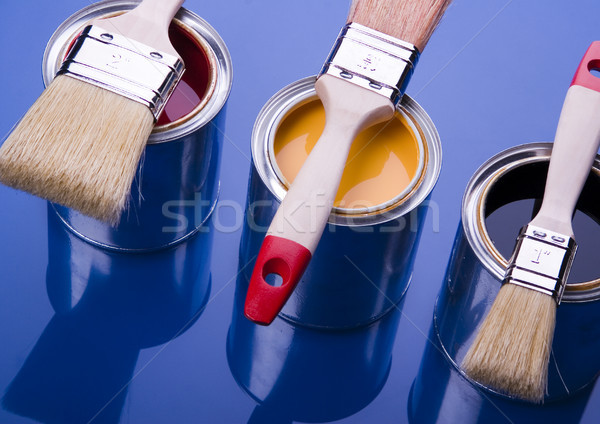 Stock photo: Paint, cans, brush, bright colorful tone concept