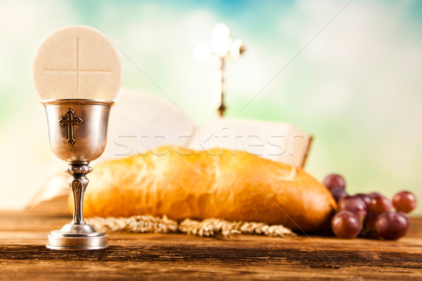 Holy Communion Bread, Wine, bright background, saturated concept Stock photo © JanPietruszka