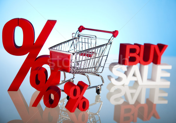 Shopping supermarket cart, percent sign Stock photo © JanPietruszka