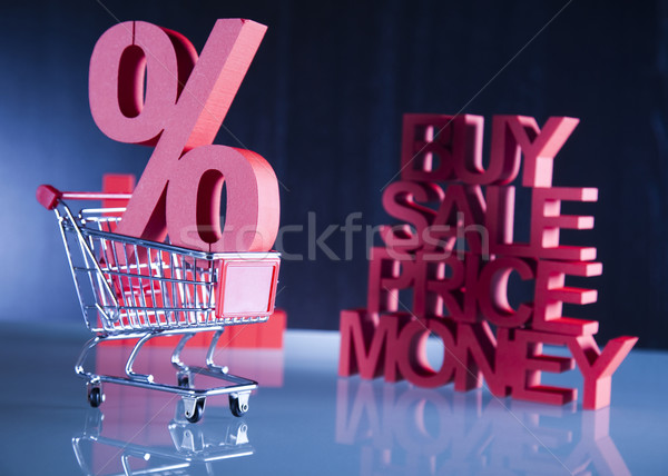 Foto stock: Compras · supermercado · carrito · por · ciento · signo · negocios