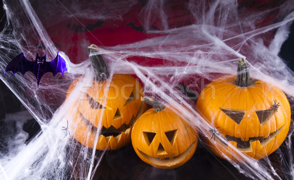 Stock fotó: Halloween · háló · szemek · háttér · narancs · űr