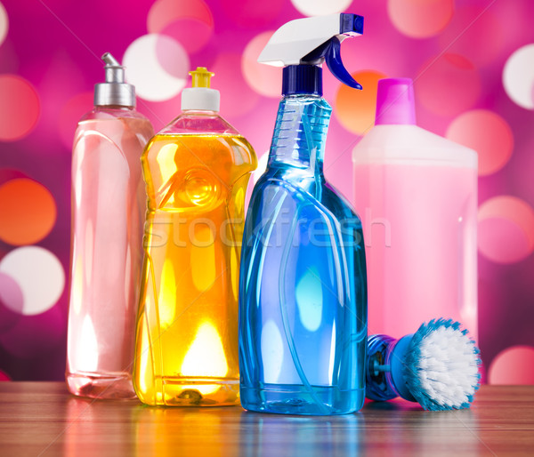 Produktów czyszczących domu pracy kolorowy grupy butelki Zdjęcia stock © JanPietruszka