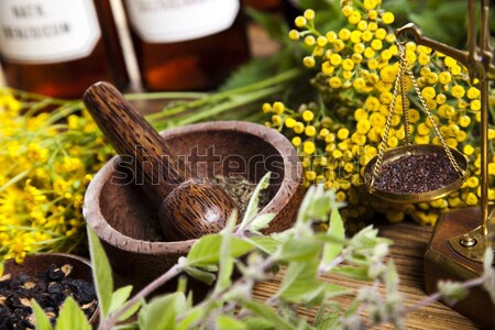 Natural remedy,Herbal medicine and wooden table background Stock photo © JanPietruszka