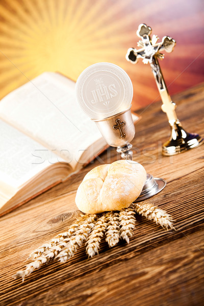 Holy Communion Bread, Wine, bright background, saturated concept Stock photo © JanPietruszka