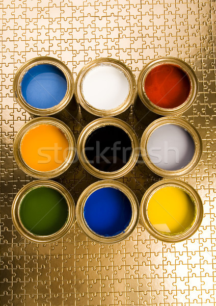 Stock photo: Paint, cans, brush, bright colorful tone concept