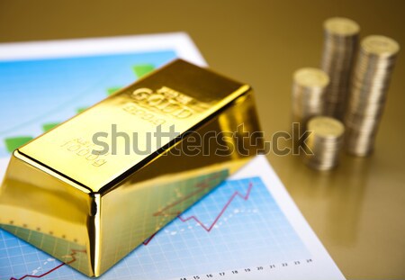 Stockfoto: Goud · bars · lineair · grafiek · financiële · geld
